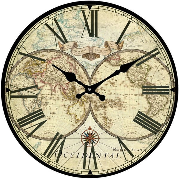 Skleněné hodiny Historická mapa, 30 cm