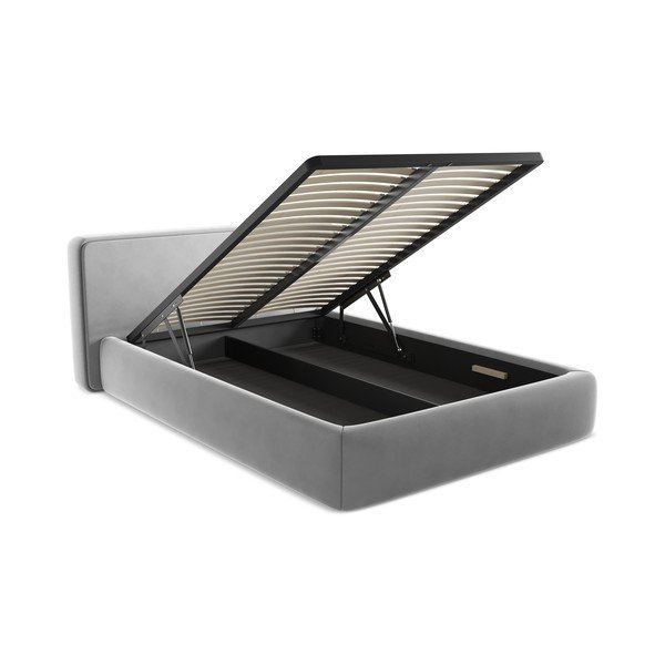 Hall polsterdatud kaheinimesevoodi koos voodipõhja ja panipaigaga 140x200cm Kiana - Makamii-image-3