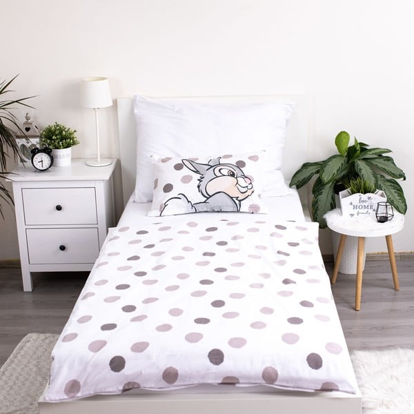 Valge-hall puuvillane laste voodipesu 100x135 cm Thumper "Dots" - Jerry Fabrics-image-3