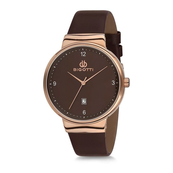 Černé pánské hodinky s koženým řemínkem Bigotti Milano Essence