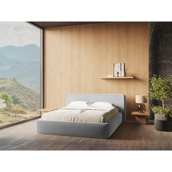 Hall polsterdatud kaheinimesevoodi koos voodipõhja ja panipaigaga 180x200cm Kiana - Makamii-image-1