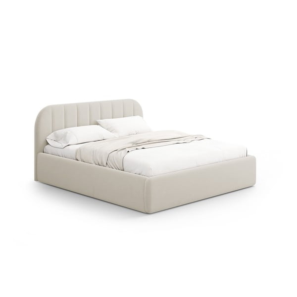 Beež polsterdatud kaheinimesevoodi, koos panipaiga ja restiga 180x200 cm Juno – Windsor & Co Sofas