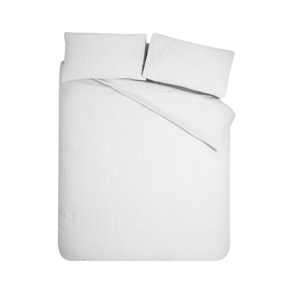 Valge pikendatud krepp-voodipesu kaheinimesevoodile 230x220 cm Crinkle Seersucker - Catherine Lansfield