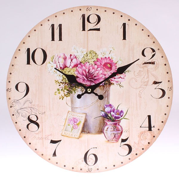 Dřevěné hodiny Vintage Flowers