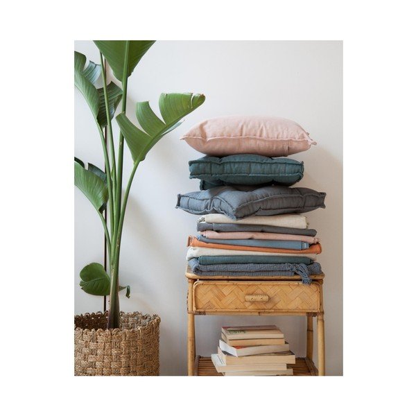 Modrý polštář s příměsí lnu Surdic Square, 37 x 37 cm-image-1