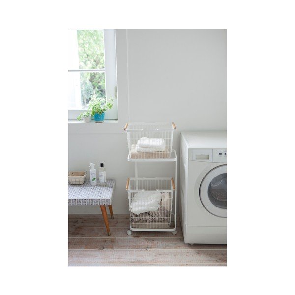 Bílé pojízdné poličky na koše na prádlo Yamazaki Tosca Laundry-image-2
