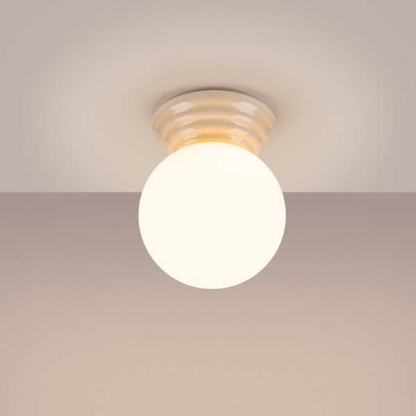 Beež keraamiline laelamp klaasist varjuga, ø 12 cm Farsa - Sollux-image-4