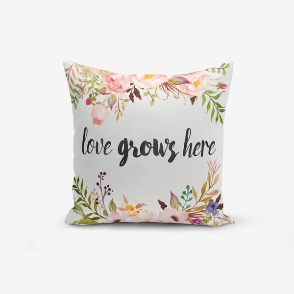 Puuvillasegust padjapüür Love Grows Here, 45 x 45 cm - Minimalist Cushion Covers