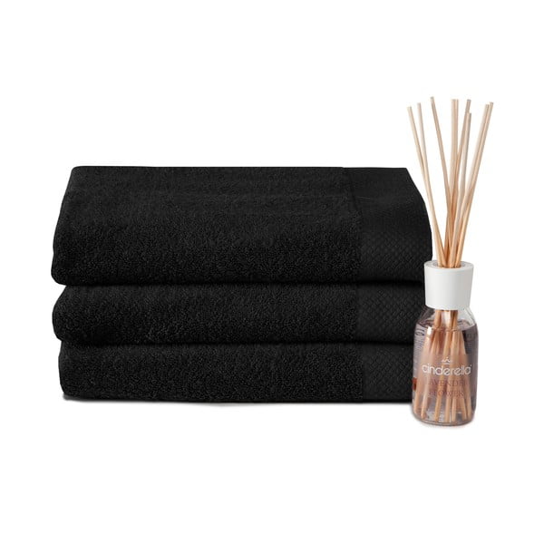 Set 3 ručníků a difuzéru Pure Black