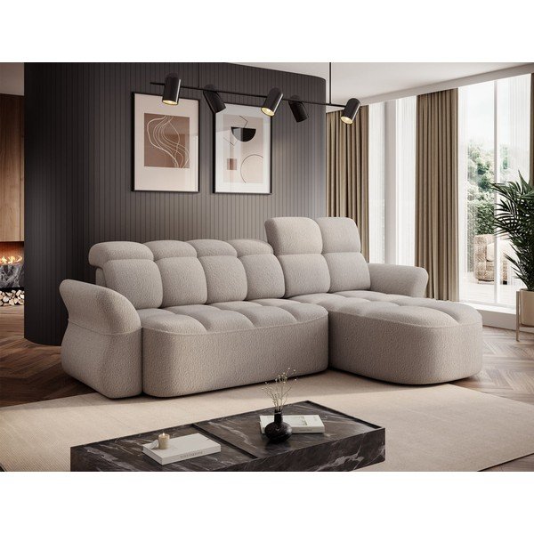 Beež bouclé-kangast lahtikäiv/sahtliga nurgadiivan (parem nurk/lamamisosaga) Beneth – ELTAP-image-1