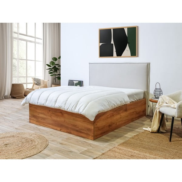 Beež polsterdatud kaheinimesevoodi koos voodipõhjaga 160x200 cm Cara - Bobochic Paris-image-1