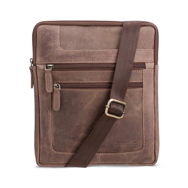 Tmavě hnědá kožená taška přes rameno pro iPad Packenger-image-3