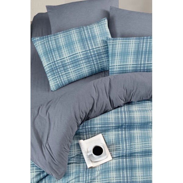 Sinine 4-osaline pikendatud voodipesu kaheinimesevoodile koos linaga 200x220 cm Ekose - Mila Home-image-2