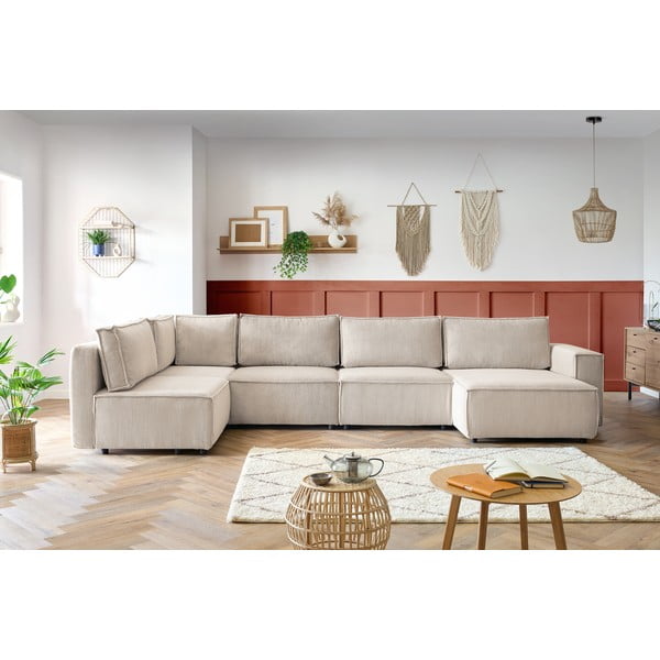 Kreem velvetist U-kujuline diivan, vasak nurk  Nihad modular - Bobochic Paris-image-1