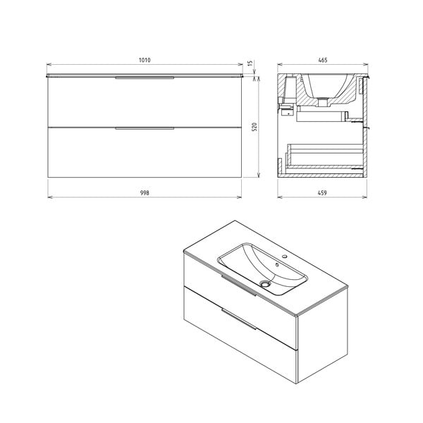 Puiduvärvi tammespooniga seinale ilma valamuta üksus  100x52 cm Cirasa – Sapho-image-3