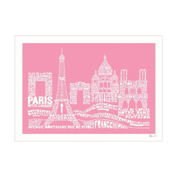 Plakát Paris Pink&White, 50x70 cm