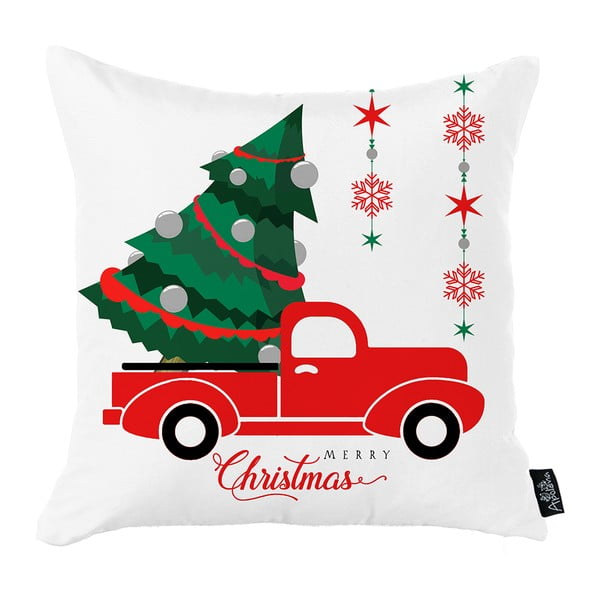 Bílý vánoční povlak na polštář Mike & Co. NEW YORK Honey Christmas Car and Tree, 45 x 45 cm