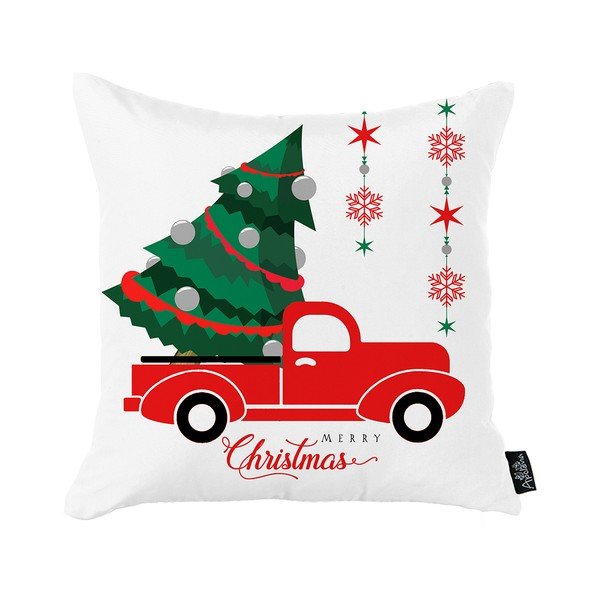 Bílý vánoční povlak na polštář Mike & Co. NEW YORK Honey Christmas Car and Tree, 45 x 45 cm