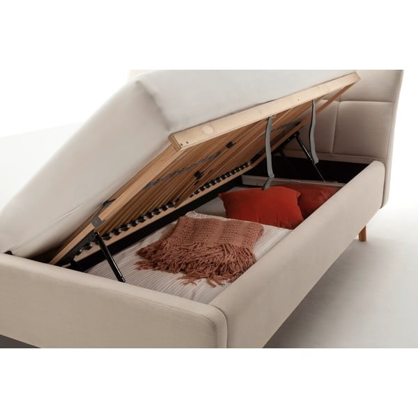 Beeži värvi polsterdatud kaheinimesevoodi koos voodipõhjaga 180x200 cm. Mila - Meise Möbel-image-1