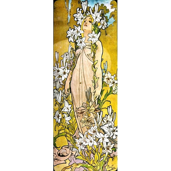Maali reproduktsioon, 30 x 80 cm. Alfons Mucha - The Flowers Lily - Fedkolor