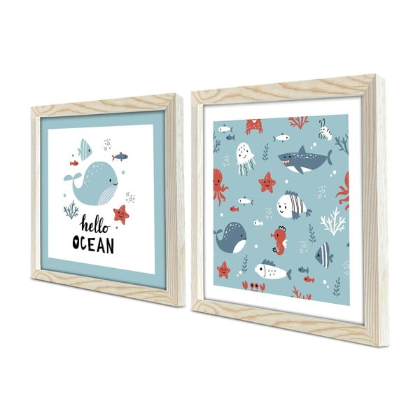 Laste pildid 2 tk 33x33 cm komplektis Hello Ocean - Wallity-image-2