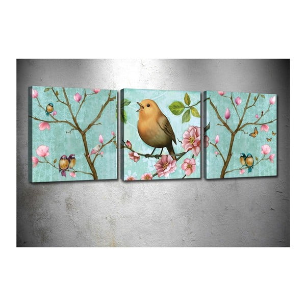 3-dílný obraz Bird on Branch, 30 x 30 cm