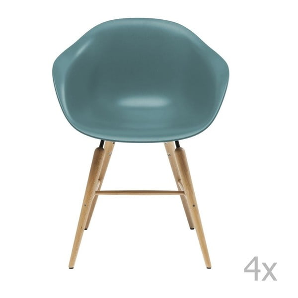 Sada 4 světle modrých jídelních židlí s podnožím z bukového dřeva Kare Design Forum