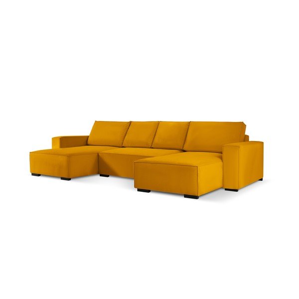 Kollane Corduroy U-kujuline diivanvoodi Azalea - Mazzini Sofas-image-2