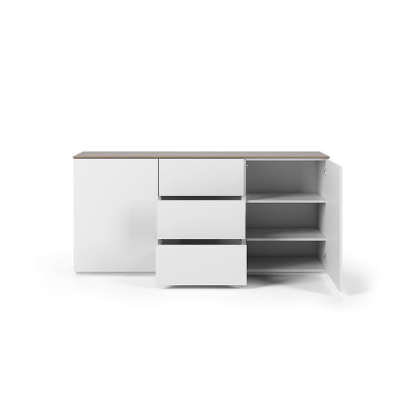 Bílá komoda s deskou v dekoru ořechového dřeva se 3 šuplíky a 2 dveřmi TemaHome Join-image-2