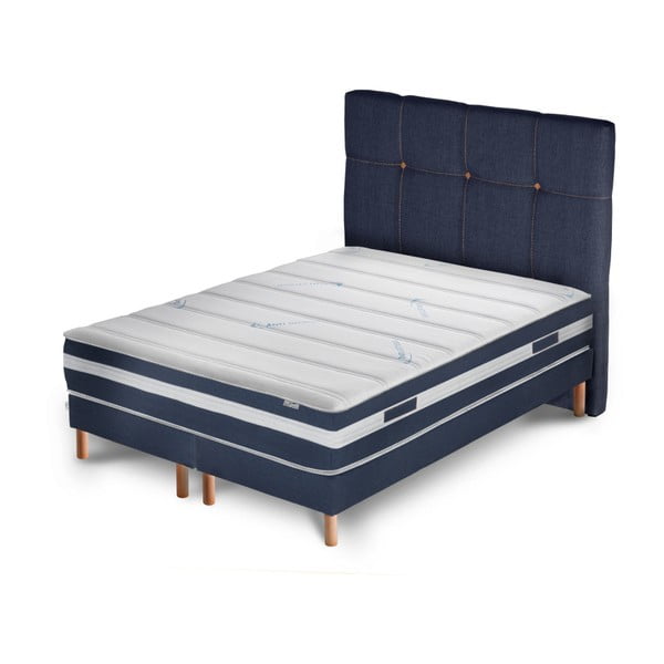 Tmavě modrá postel s matrací a dvojitým boxspringem Stella Cadente Maison Venus, 180 x 200  cm