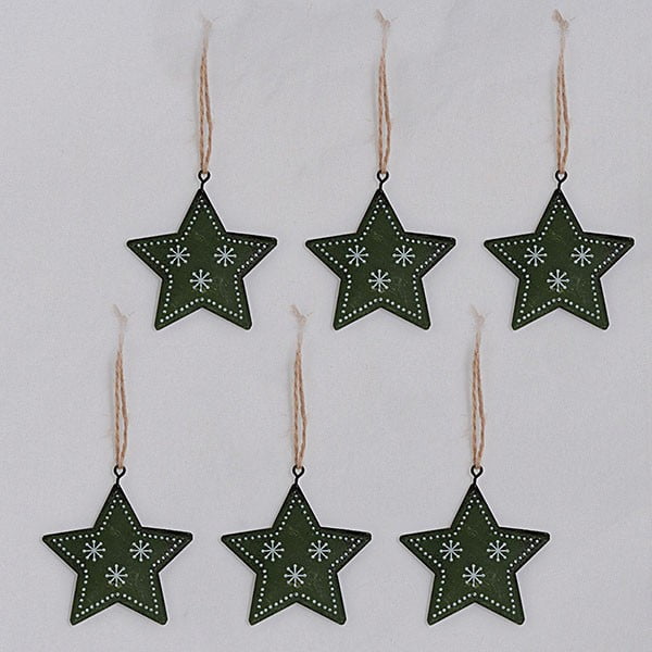 Kovové závěsné dekorace zelené hvězdy, 6 ks