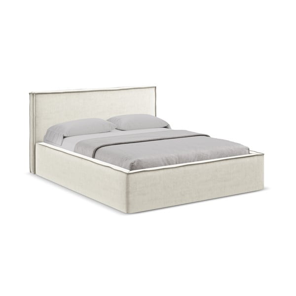 Kreem polsterdatud kaheinimesevoodi koos voodipõhja ja panipaigaga 180x200cm Anani - Makamii-image-1