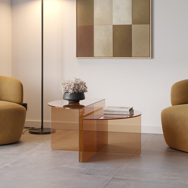 Pruunist klaasist ümmargused kohvilauad, 2 tk komplektis ø 80 cm Velta - MOME-image-1