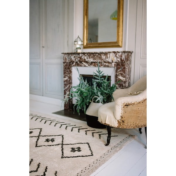 Kreem pestav käsitsi kootud puuvillane vaip 170x120 cm Bereber Rhombs - Lorena Canals-image-4