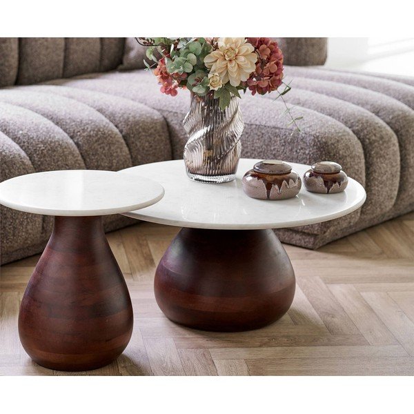 Valge ümmargune diivanilaud marmorist pealispinnaga ø 70 cm Heide - House Nordic-image-1