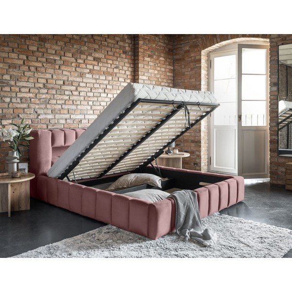 Roosa polsterdatud kaheinimesevoodi koos panipaiga ja voodipõhjaga 160x200 cm Lamica - ELTAP-image-4