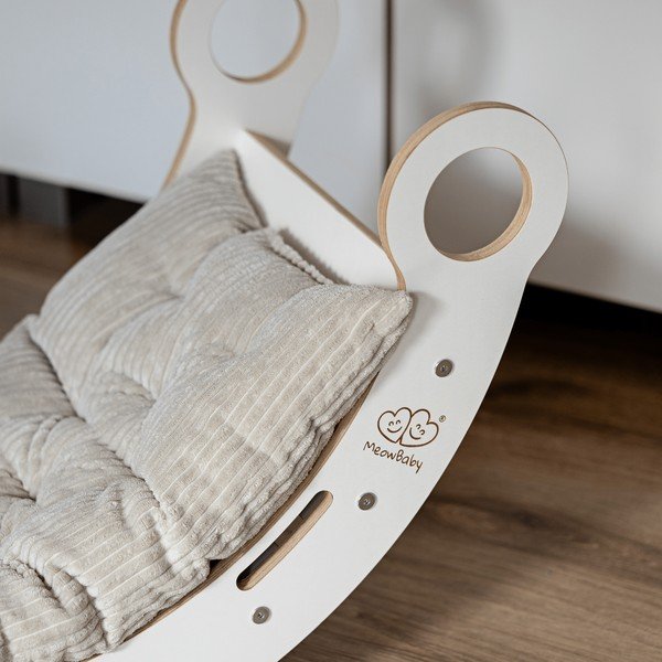 Valge-beež männipuidust kiik 39x75x38 cm Montessori - Meowbaby-image-1