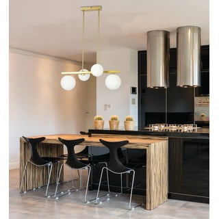 Valge-kuldne rippvalgusti klaasist varjuga Kama - Candellux Lighting