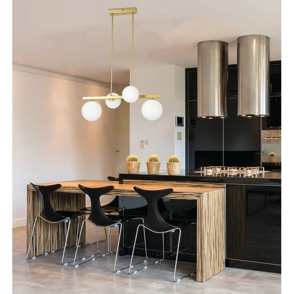 Valge-kuldne rippvalgusti klaasist varjuga Kama - Candellux Lighting-image-1