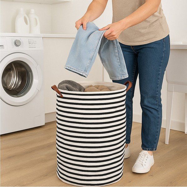 Černo-bílý pruhovaný koš na prádlo Premier Housewares Stripe, 69 l-image-3