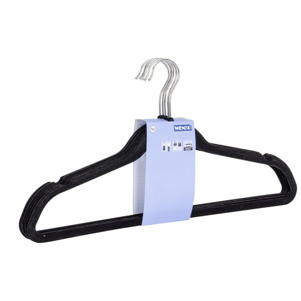 Komplekt 5 musta plastist riidepuude riputid Flocking - Wenko-image-1