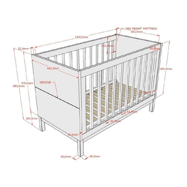 Valge männi täispuidust narivoodi 60x120 cm Eva – Vipack-image-2