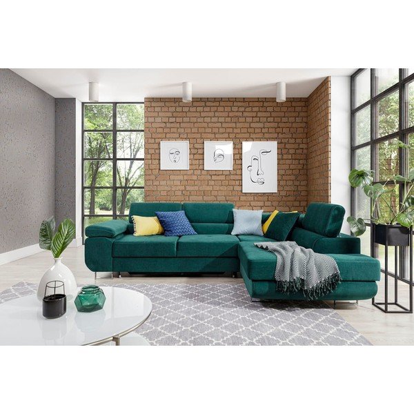 Roheline sametist nurgadiivan, muudetav / koos panipaigaga, parem nurk Anton – ELTAP-image-1