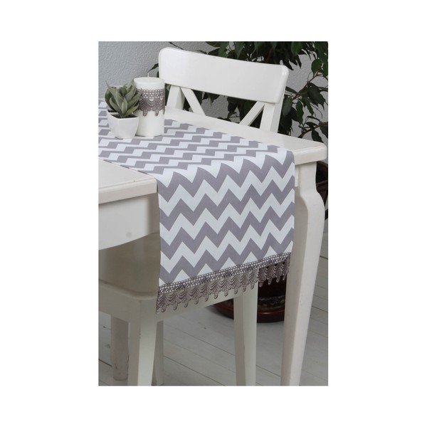 Šedobílý běhoun na stůl Arampoi, 150 x 40 cm