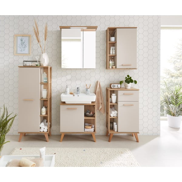 Kreem tammespoonist kõrge vannitoakapp 50,5x128 cm Quickset 966 - Pelipal-image-1