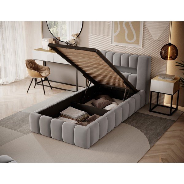 Hall polsterdatud üheinimesevoodi koos panipaiga ja voodipõhjaga 90x200 cm Lamica - ELTAP-image-2