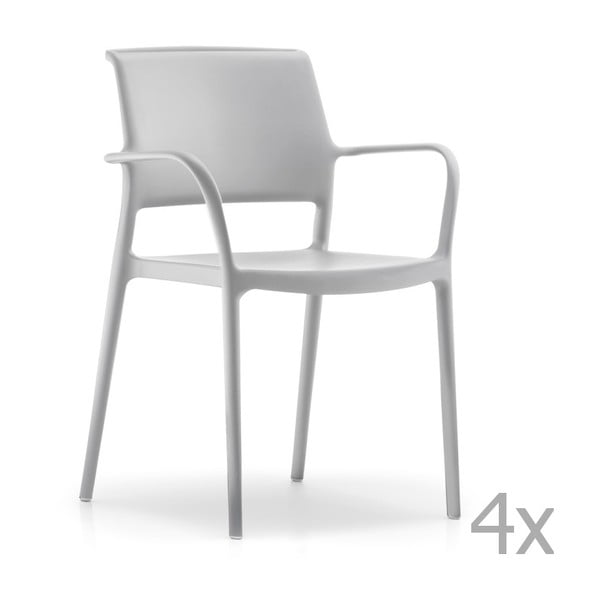 Sada 4 světle šedých jídelních židlí s područkami Pedrali Ara