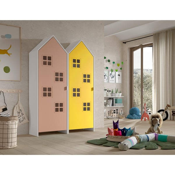 Kollane-roosa laste riidekapp 115x171,5 cm CASAMI BRUGES - Vipack-image-1