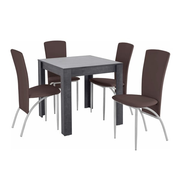 Set jídelního stolu a 4 tmavě hnědých jídelních židlí Støraa Lori Nevada Duro Slate Brown