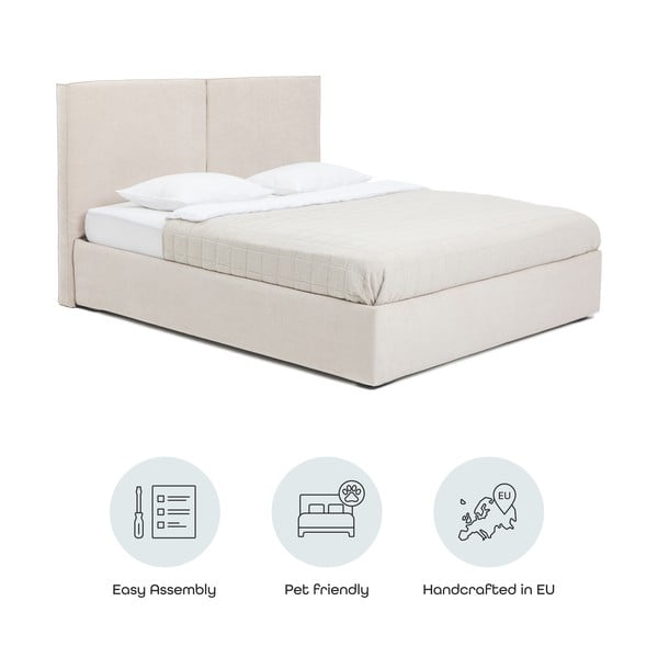Beež polsterdatud kaheinimesevoodi koos voodipõhja ja panipaigaga 180x200cm Thessa Bold - Bonami Selection-image-4